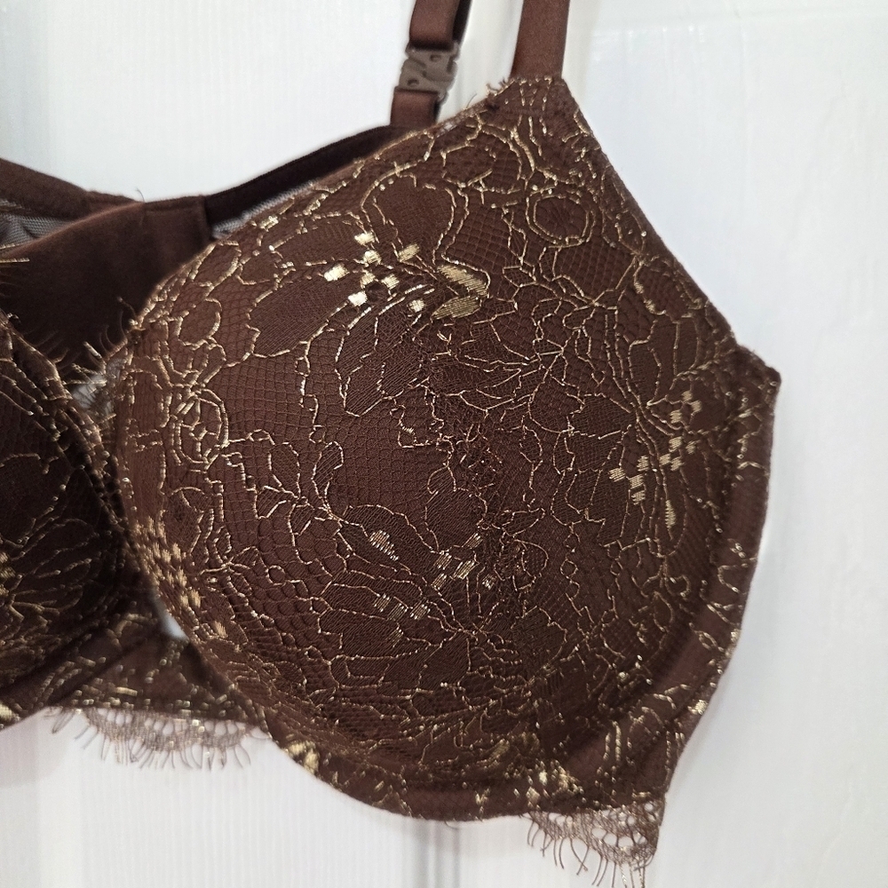 Victoria''s Secret Very Sexy Shimmer Lace Push-up Brown Bra Size 36C - Picture 3 of 9